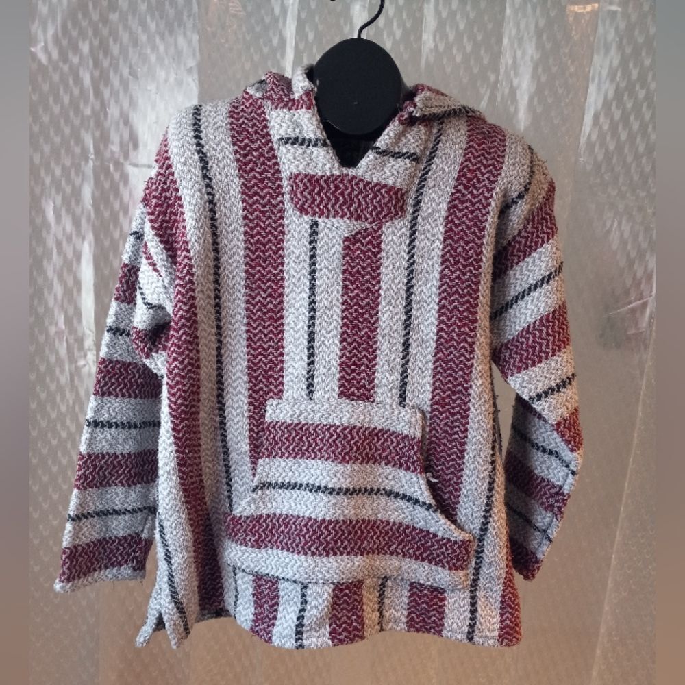 Baja Joe Eco-Friendly Woven Striped Pullover Baja Hoodie Sz Large